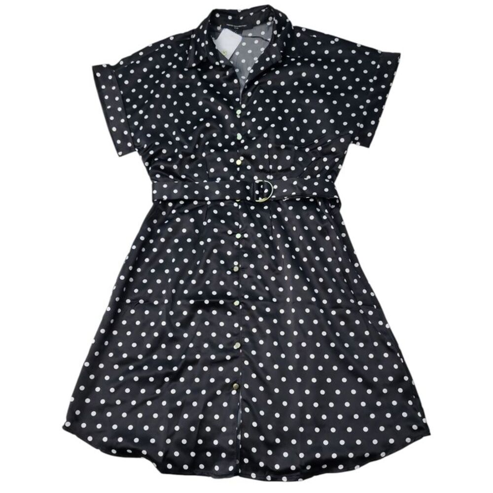 French Connection Black and White Polka Dot Shirt Dress